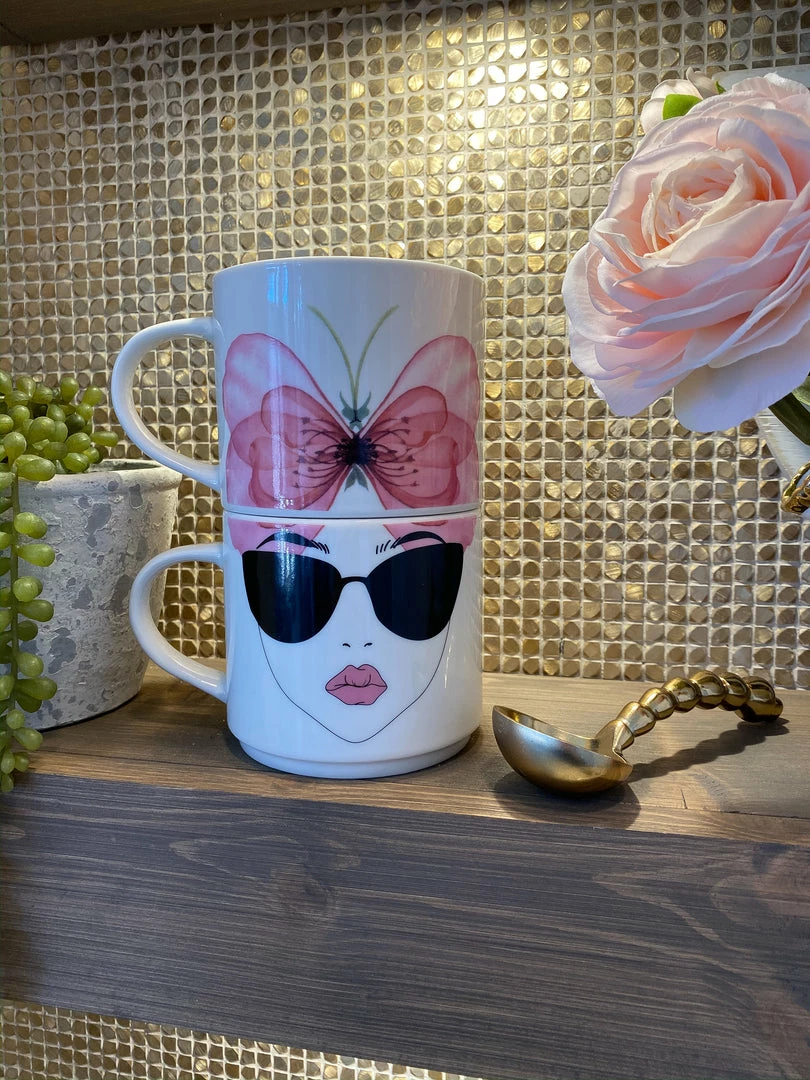 Inspire Me! Home Decor Butterfly Sunglasses Stack Mugs 3 Inspire Me! Home Decor Butterfly Sunglasses Stack Mugs