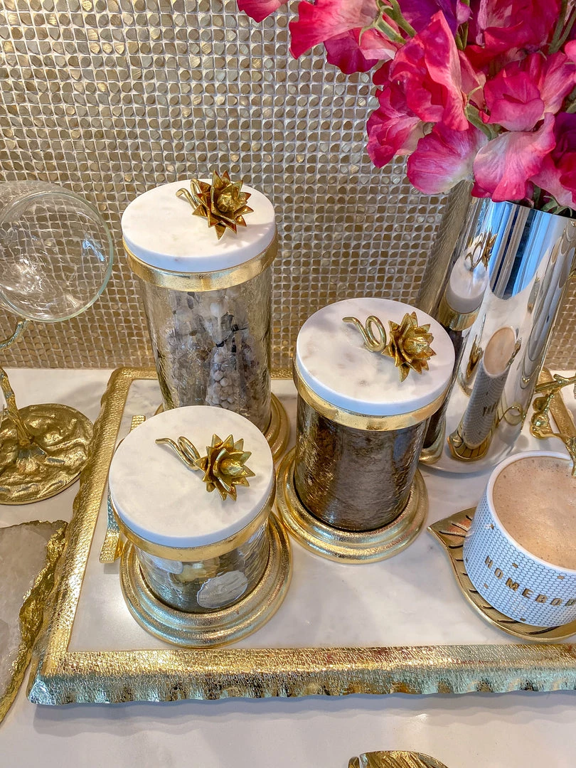 Inspire Me! Home Decor Gold Or Silver Canisters With Floral Lotus Lid (2 Colors) 7 Inspire Me! Home Decor Gold Or Silver Canisters With Floral Lotus Lid (2 Colors)