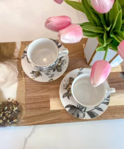 Inspire Me! Home Decor Black And Gold Metallic Peony Coffee Cup & Saucer