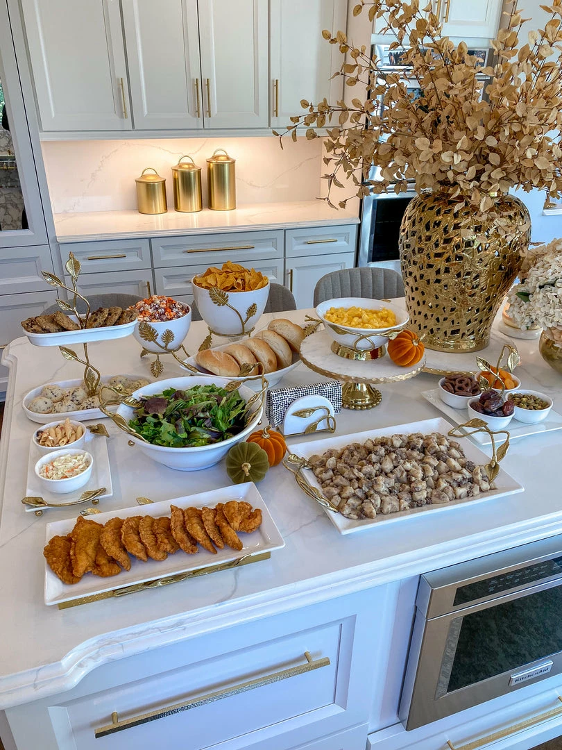 Inspire Me! Home Decor White Ceramic Serving Tray With 4 Bowls And Gold Leaf 7 Inspire Me! Home Decor White Ceramic Serving Tray With 4 Bowls And Gold Leaf