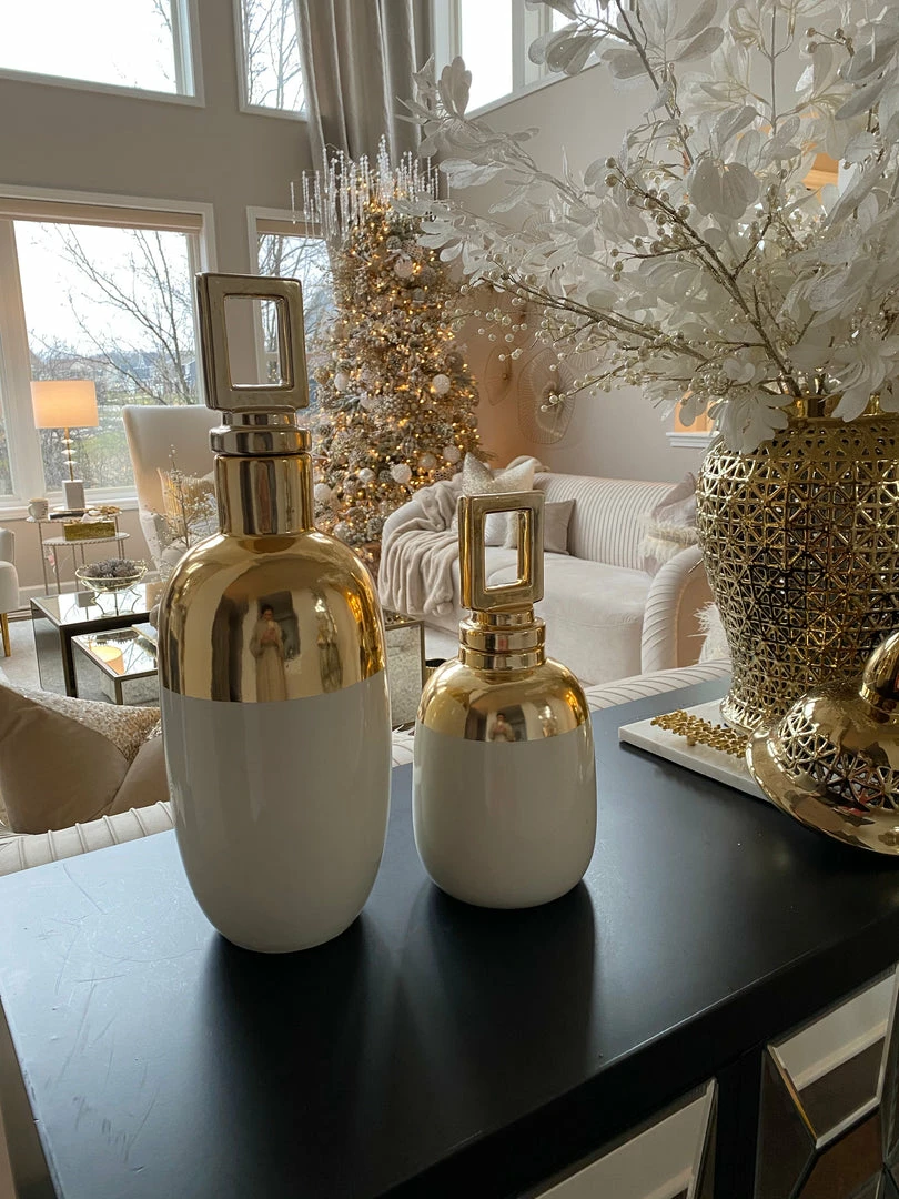 Inspire Me! Home Decor Gold And White Decorative Bottles (2 Sizes) Jars 3 Inspire Me! Home Decor Gold And White Decorative Bottles (2 Sizes) Jars