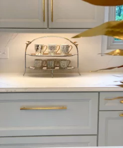 Inspire Me! Home Decor Two-Tiered Silver Stand With Gold Floral Details