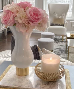 Inspire Me! Home Decor White Glass Vase With Gold Metal Base