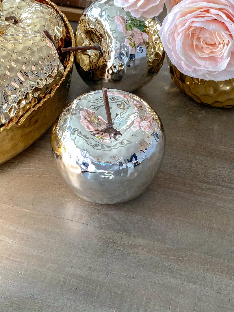 Inspire Me! Home Decor Shiny Hammered Silver Ceramic Apple 3 Inspire Me! Home Decor Shiny Hammered Silver Ceramic Apple