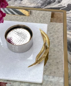 Inspire Me! Home Decor Willow Leaf Handle White Marble Tray