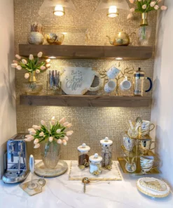 Inspire Me! Home Decor Gold Or Silver Metal Floral Glass Canisters With Marble Lid-With Metal Rim (3 Sizes) (2 Colors)