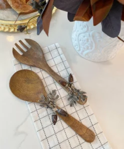 Inspire Me! Home Decor Silver Acorn Detailed Mango Wood Servers