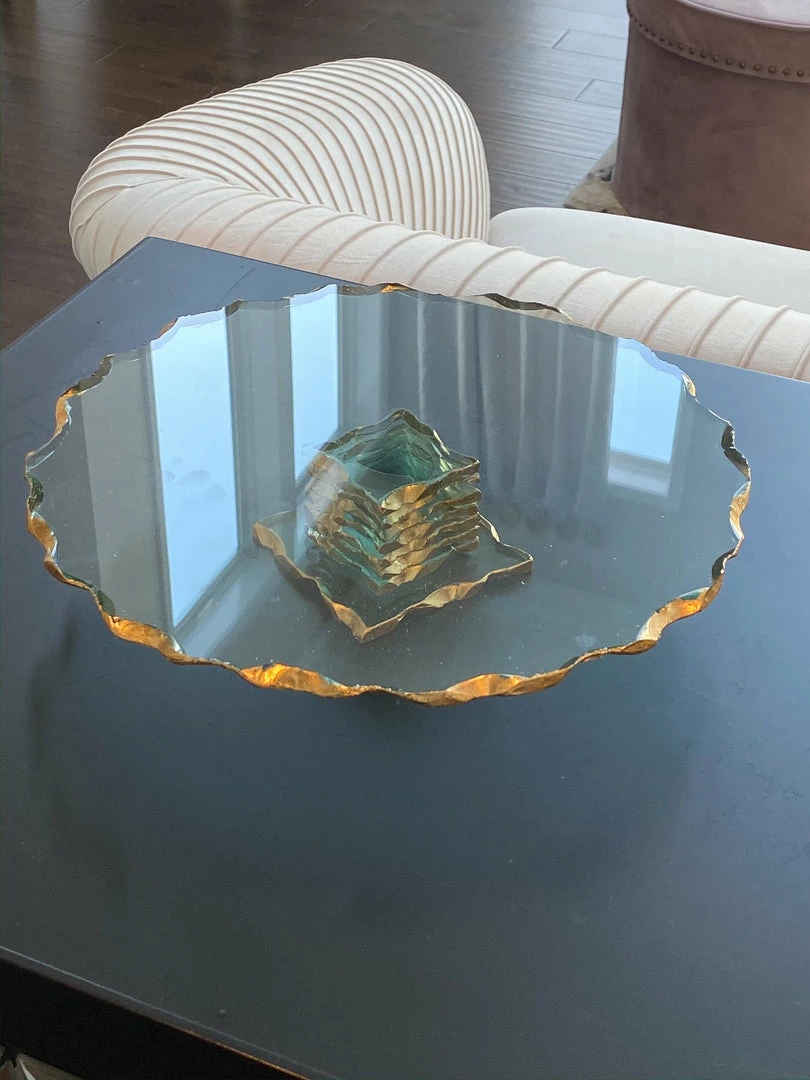 Inspire Me! Home Decor Stacked Glass Cake Stand With Textured Gold Rim (2 Sizes ) 9 Inspire Me! Home Decor Stacked Glass Cake Stand With Textured Gold Rim (2 Sizes )