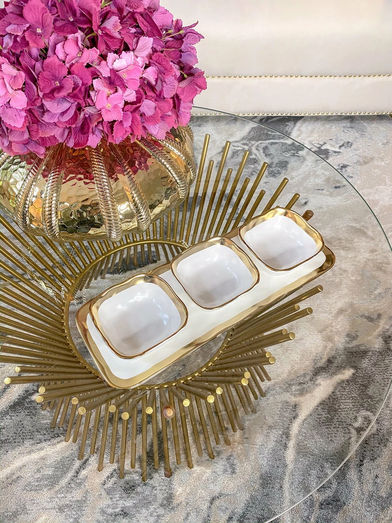 Inspire Me! Home Decor 3 Square Snack Bowls W/Tray Set Gold 4 Inspire Me! Home Decor 3 Square Snack Bowls W/Tray Set Gold