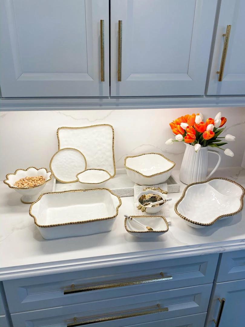 Inspire Me! Home Decor Gold And White Beaded Sectioned Serving Dish 4 Inspire Me! Home Decor Gold And White Beaded Sectioned Serving Dish