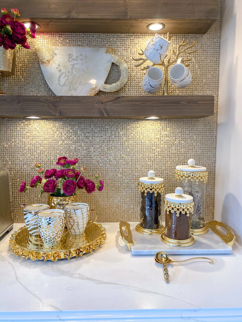 Inspire Me! Home Decor Gold Beaded Canisters W/ Marble Lid (3 Sizes) 8 Inspire Me! Home Decor Gold Beaded Canisters W/ Marble Lid (3 Sizes)