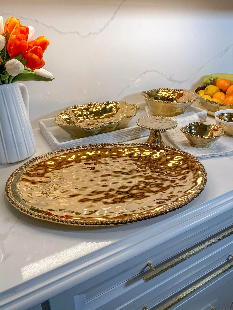 Inspire Me! Home Decor Gold Wavy Beaded Serving Bowl 6 Inspire Me! Home Decor Gold Wavy Beaded Serving Bowl