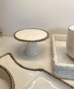 Inspire Me! Home Decor Silver And White Beaded Mini Cupcake Stand/Candle Holder