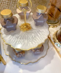 Inspire Me! Home Decor Gold Leaf And White Resin 2 Tier Cake Stand
