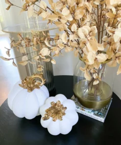 Inspire Me! Home Decor White Velvet Decorative Pumpkin With Gold Stem