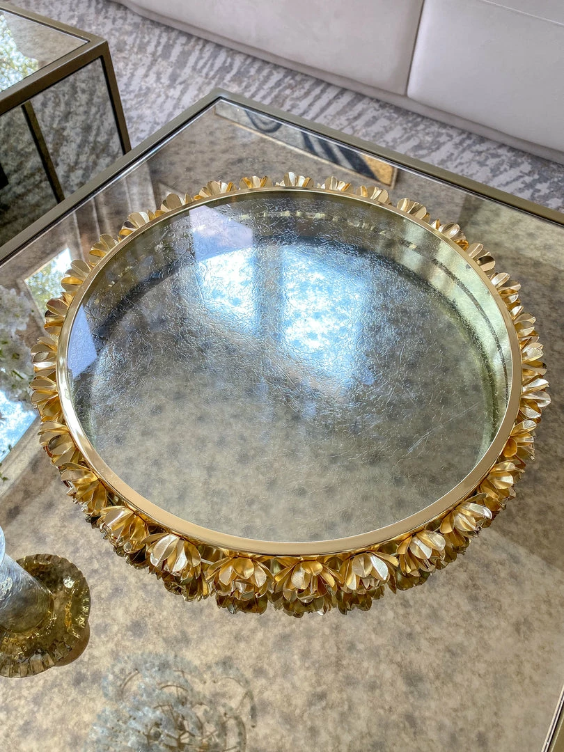 Inspire Me! Home Decor Round Glass Tray With Gold Floral Edge 4 Inspire Me! Home Decor Round Glass Tray With Gold Floral Edge