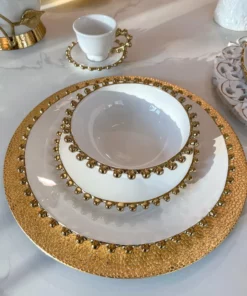 Inspire Me! Home Decor White And Gold Beaded Dinner Set 15 Inspire Me! Home Decor White And Gold Beaded Dinner Set
