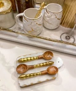 Inspire Me! Home Decor Gold Hammered Handle Wooden Tea Spoon (Set Of 4)