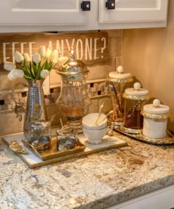 Inspire Me! Home Decor Silver Oval Tray With Gold Floral Handles