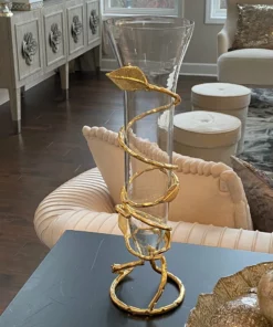 Inspire Me! Home Decor Glass And Metal Spiral Leaf Vase - Gold