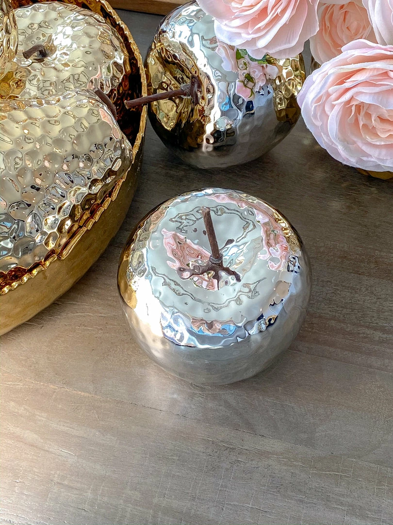 Inspire Me! Home Decor Shiny Hammered Silver Ceramic Apple 4 Inspire Me! Home Decor Shiny Hammered Silver Ceramic Apple