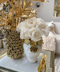 Inspire Me! Home Decor Gold Cascading Floral And White Vase