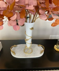 Inspire Me! Home Decor White Marble Tray With Gold Leaf Handles