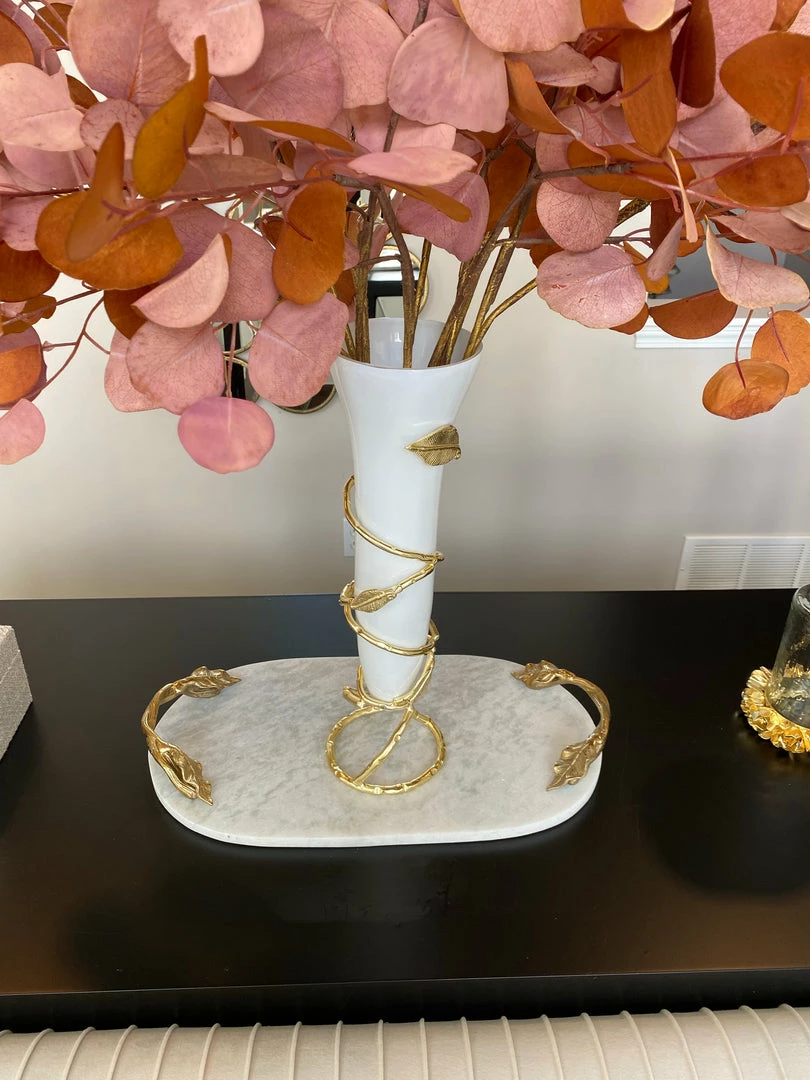 Inspire Me! Home Decor White Marble Tray With Gold Leaf Handles 3 Inspire Me! Home Decor White Marble Tray With Gold Leaf Handles