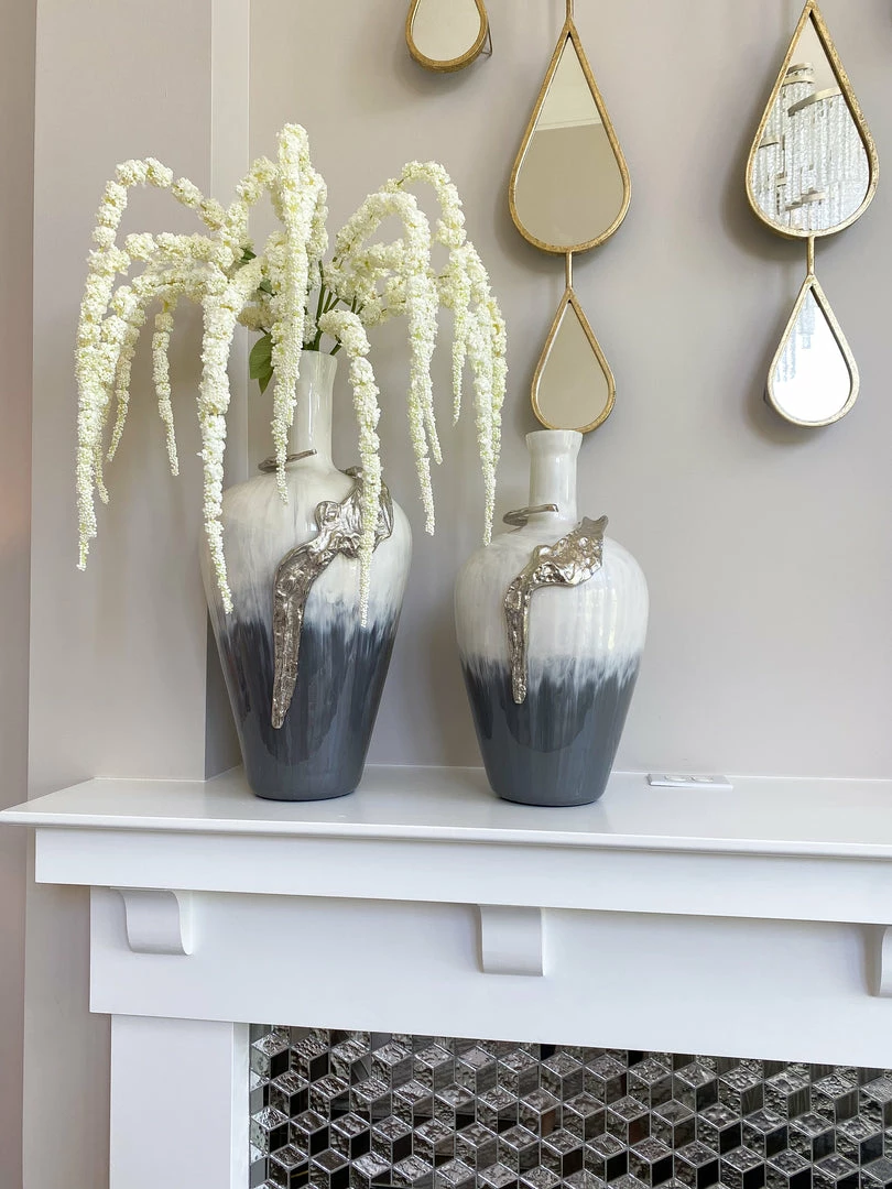 Inspire Me! Home Decor Large Glass Vase W/ Silver Metal Decor (2 Sizes) 4 Inspire Me! Home Decor Large Glass Vase W/ Silver Metal Decor (2 Sizes)