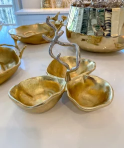 Inspire Me! Home Decor Gold Metal Snack Bowl With Silver Handle