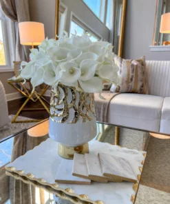 Inspire Me! Home Decor White Ceramic Vases With Gold Circle Design