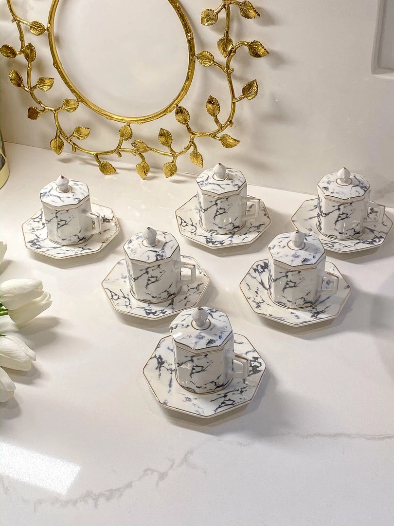 Inspire Me! Home Decor Gold Marbled Hexagon Espresso Tea Set Of 6 3 Inspire Me! Home Decor Gold Marbled Hexagon Espresso Tea Set Of 6