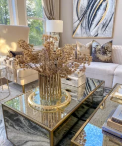 Inspire Me! Home Decor Large Round Glass Tray With Gold Handles And Ruffled Edge