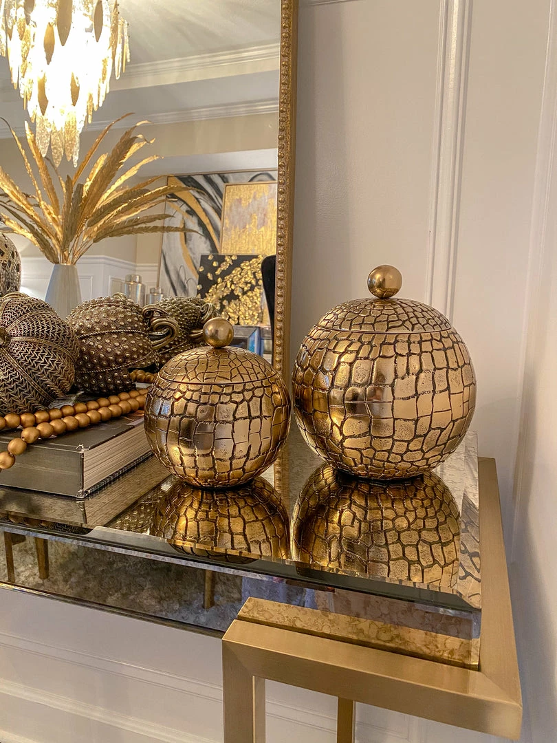 Inspire Me! Home Decor Round Gold Jar With Crocodile Print Pattern (2 Sizes) 3 Inspire Me! Home Decor Round Gold Jar With Crocodile Print Pattern (2 Sizes)