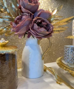 Inspire Me! Home Decor White Porcelain Pitcher With Gold Beaded Handle