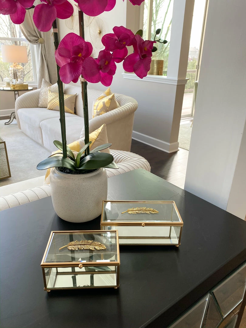 Inspire Me! Home Decor Rectangle Glass & Mirror Box With Gold Feather Detail (2 Sizes) 3 Inspire Me! Home Decor Rectangle Glass & Mirror Box With Gold Feather Detail (2 Sizes)