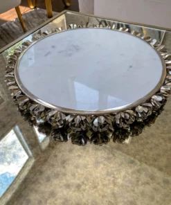 Inspire Me! Home Decor Round Marble Tray With Silver Floral Edge 17 Inspire Me! Home Decor Round Marble Tray With Silver Floral Edge