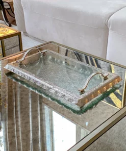 Inspire Me! Home Decor Glass Rectangle Tray With Silver Handles And Ruffled Edge