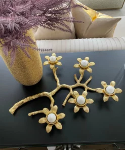 Inspire Me! Home Decor Gold Flower Branch 5 Tealight Candle Holder