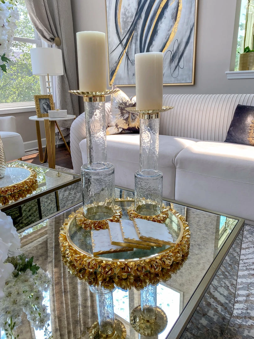 Inspire Me! Home Decor Glass Candle Holder With Gold Metal Floral Details (2 Sizes) 11 Inspire Me! Home Decor Glass Candle Holder With Gold Metal Floral Details (2 Sizes)