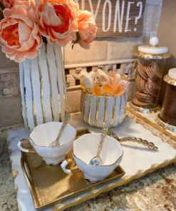 Inspire Me! Home Decor White And Gold Striped Bowl