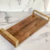 Inspire Me! Home Decor Long Wooden Tray With Gold Beaded Handles