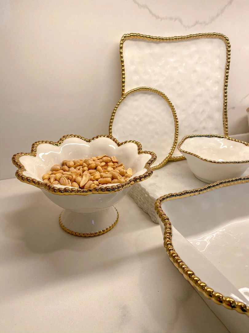 Inspire Me! Home Decor Gold And White Beaded Pedestal Bowl 4 Inspire Me! Home Decor Gold And White Beaded Pedestal Bowl