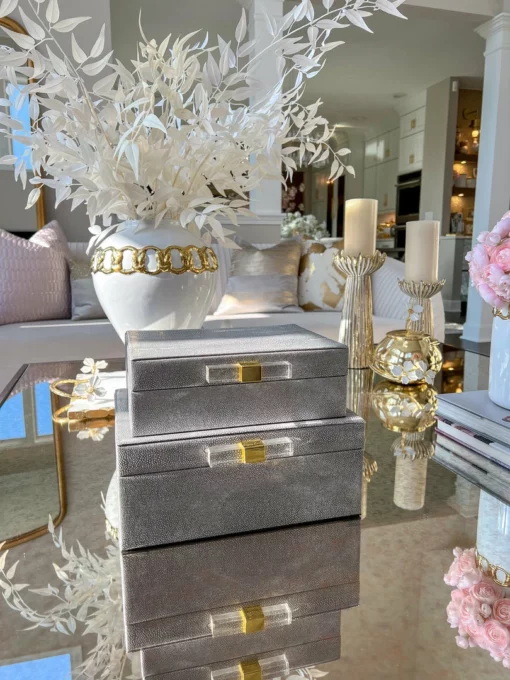 Inspire Me! Home Decor Set Of Decorative Wood Boxes With Acrylic & Gold Handle