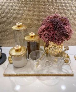 Inspire Me! Home Decor Glass Canister With Metal Floral Lid (3 Sizes) (2 Colors)