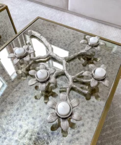 Inspire Me! Home Decor Silver Flower Branch 5 Tealight Candle Holder
