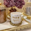 Inspire Me! Home Decor "Warm + Cozy" Gold & White Tile Mug
