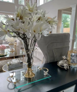 Inspire Me! Home Decor White Glass Vase With White Jeweled Flower Details