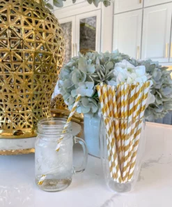 Inspire Me! Home Decor Gold Paper Straws ( 2 Patterns Available )