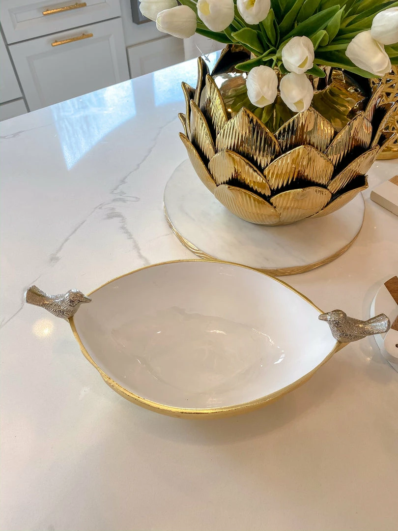 Inspire Me! Home Decor Gold Metal Bird Bowl With White Enameled 3 Inspire Me! Home Decor Gold Metal Bird Bowl With White Enameled